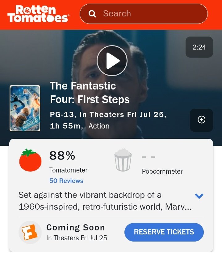 elgranqenk's tweet image. 4 Fantásticos abre con 88% en RottenTomatoes.
Marvel también está de vuelta, bby.