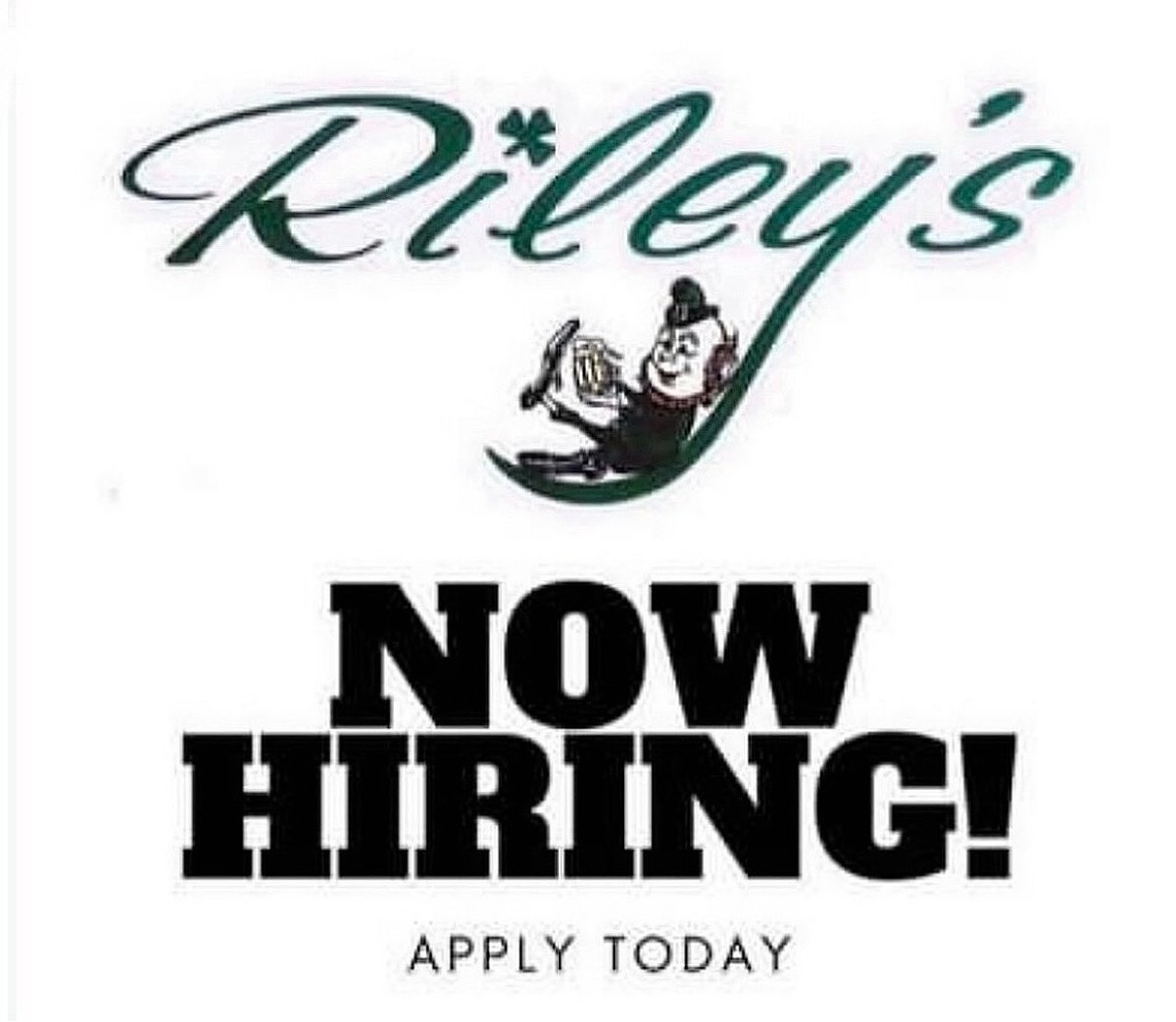 📣 Now Hiring KITCHEN, and DOOR STAFF POSITIONS at Riley’s! Must be 21+ Drop off your resume at the bar any time between 12:00 PM - 8:00 PM. ☘️