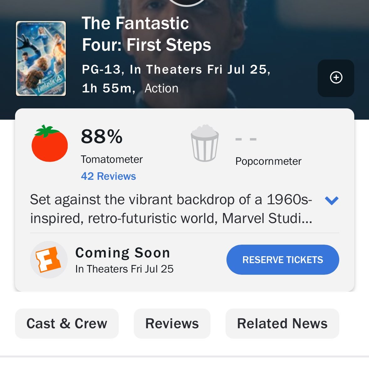 siteptbr's tweet image. 🚨"Quarteto Fantástico" debuta com 88% de aprovação da crítica no Rotten Tomatoes com base em 42 críticas.