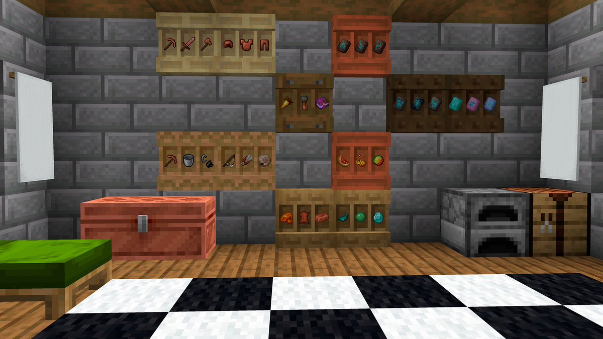 Minecraft's tweet image. The copper golem statue and shelf block are now available for testing!
Watch the copper golem turn into a statue once it’s fully oxidized and test the shelf to display decor or to swiftly swap items from your inventory- out now in Bedrock beta & preview and coming soon to Java…