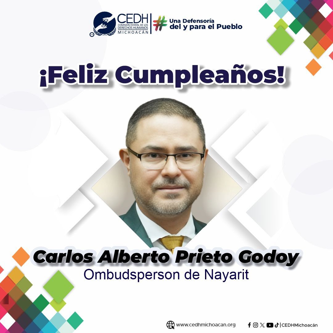 Desde la CEDH Michoacán felicitamos al ombudsperson de Nayarit Comisión de Defensa de los Derechos Humanos para el Estado de Nayarit por su cumpleaños. #SomosunaDefensoríadeyparaelPueblo