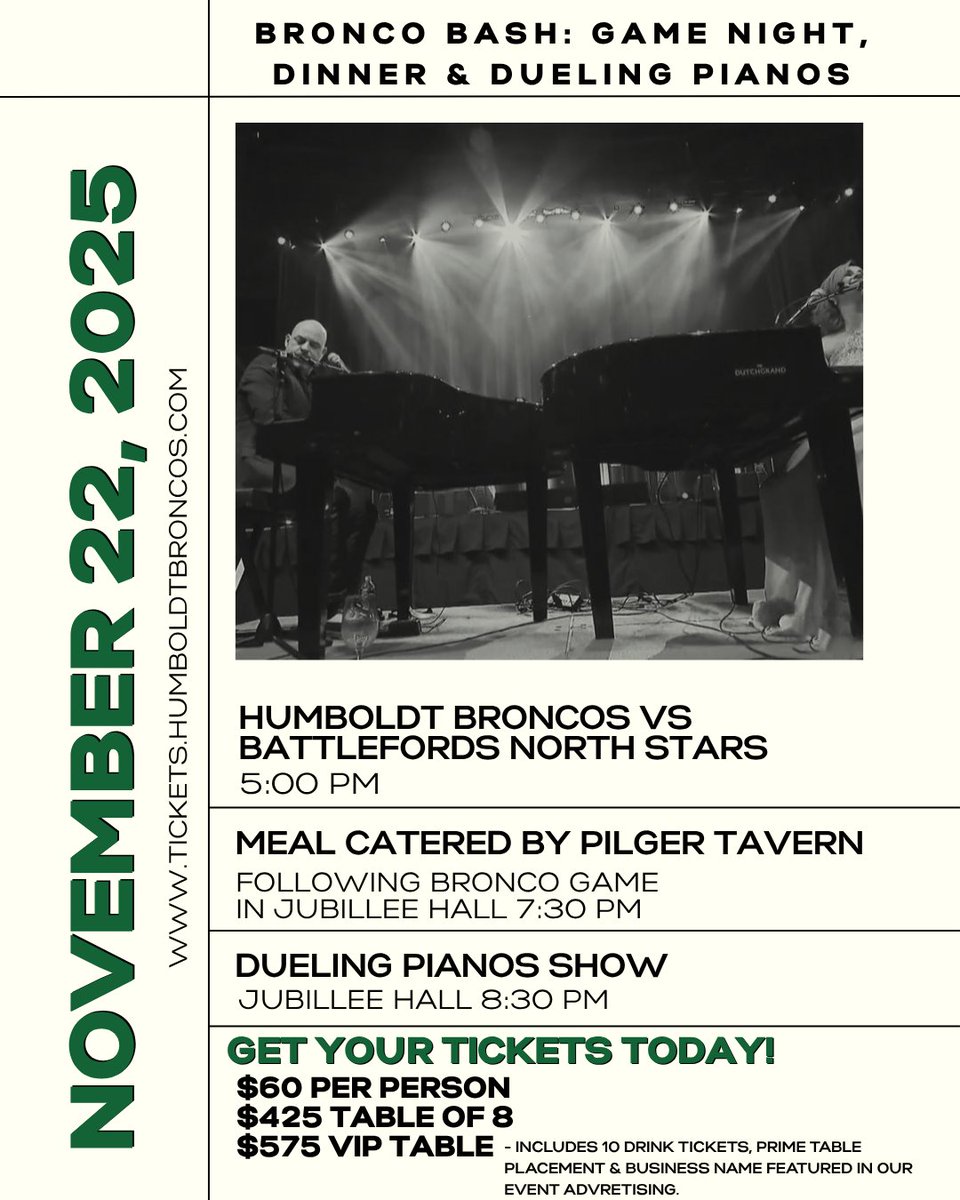 HumboldtBroncos's tweet image. TICKETS ARE NOW ON SALE!
Get ready for an unforgettable night out in support of the Humboldt Broncos!
tickets.humboldtbroncos.com/events/37574-b…