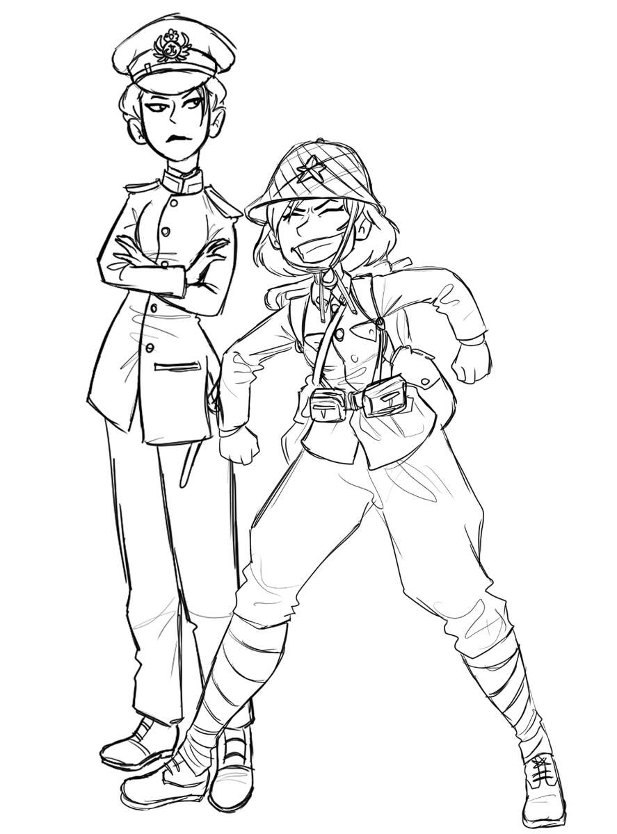 PhoxnSparky's tweet image. That IJN officer isn't too happy about her army's counterparts 'enthusiasm.'