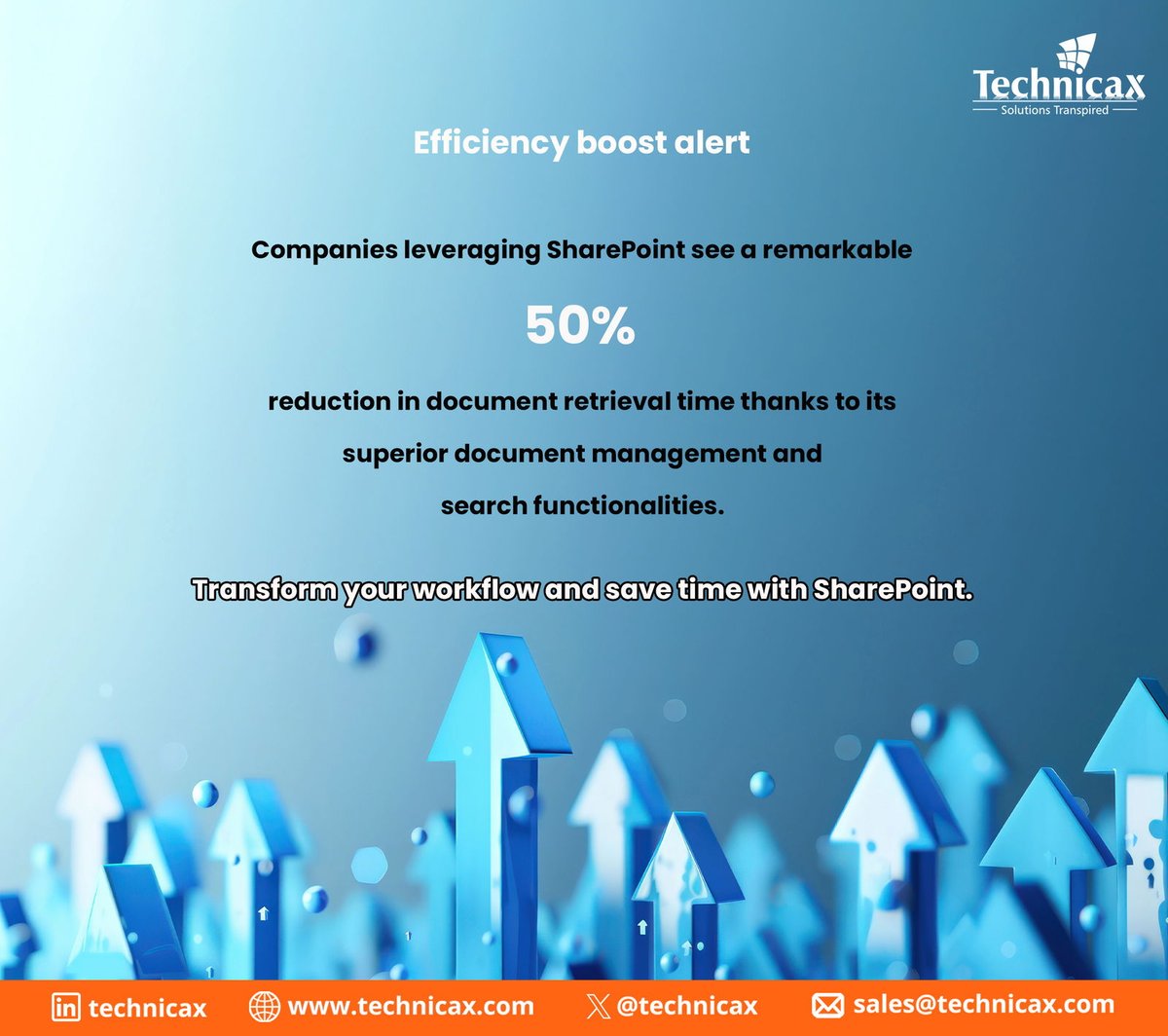 TechnicaX's tweet image. Time is money, right? Companies using SharePoint are saving BIG by reducing document retrieval time by 50%! Experience superior document management and search functions - transform your workflow today with SharePoint.
#EfficiencyBoost #TransformYourWorkflow #TechnicaX #sharepoint