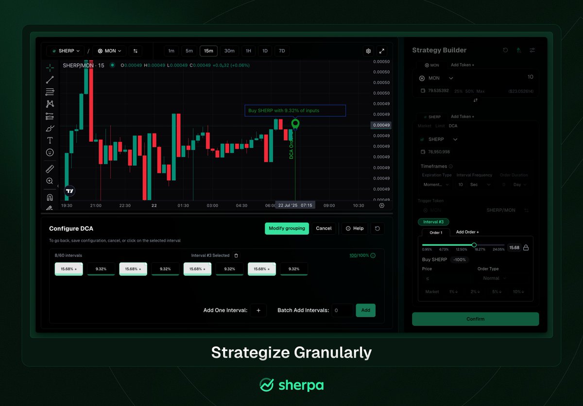 Automate strategies precisely to your specifications.

With <a href="/sherpa_trade/">Sherpa</a>, you can set unique conditions for each interval of your trade and execute your specific plan, not just a generic one.

Start strategizing → app.sherpa.trade