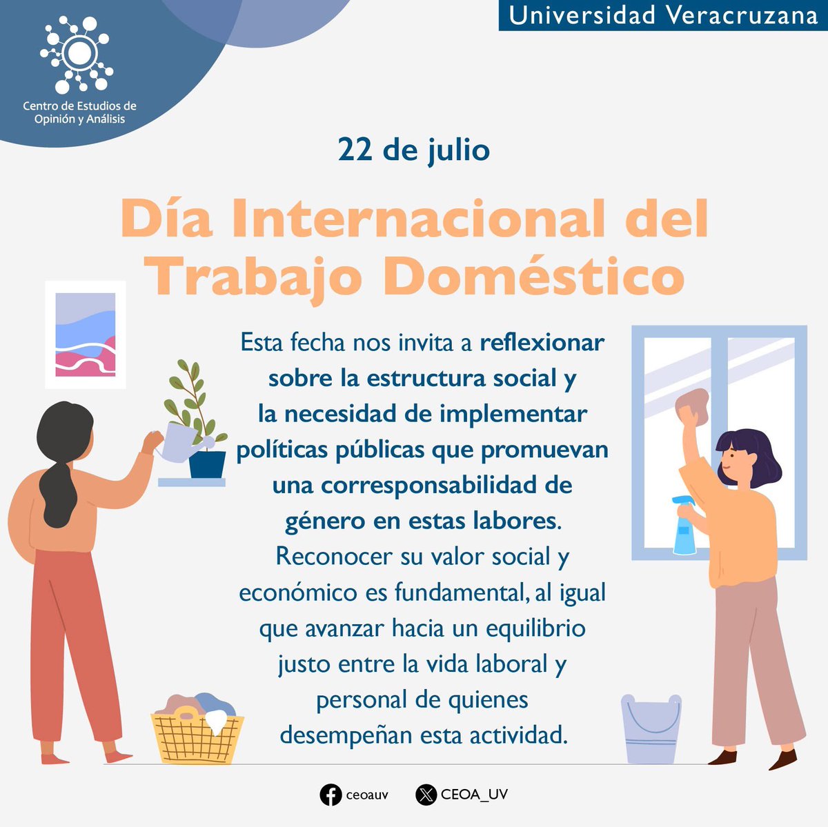 😮💬 #SabíasQue el 22 de julio fue declarado como el “Día Internacional del Trabajo Doméstico” con el propósito de visibilizar y valorar las labores que millones de mujeres realizan en sus hogares y en viviendas privadas en todo el mundo. 

#DíaInternacional #EstructuraSocial