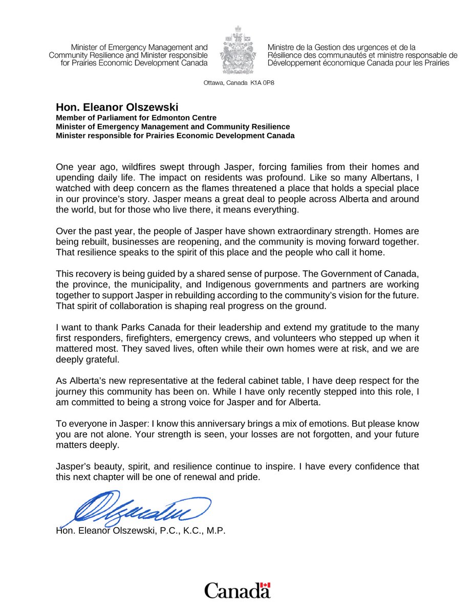 EleanorO_MP's tweet image. Please see my statement on the one-year anniversary of the Jasper wildfire.
