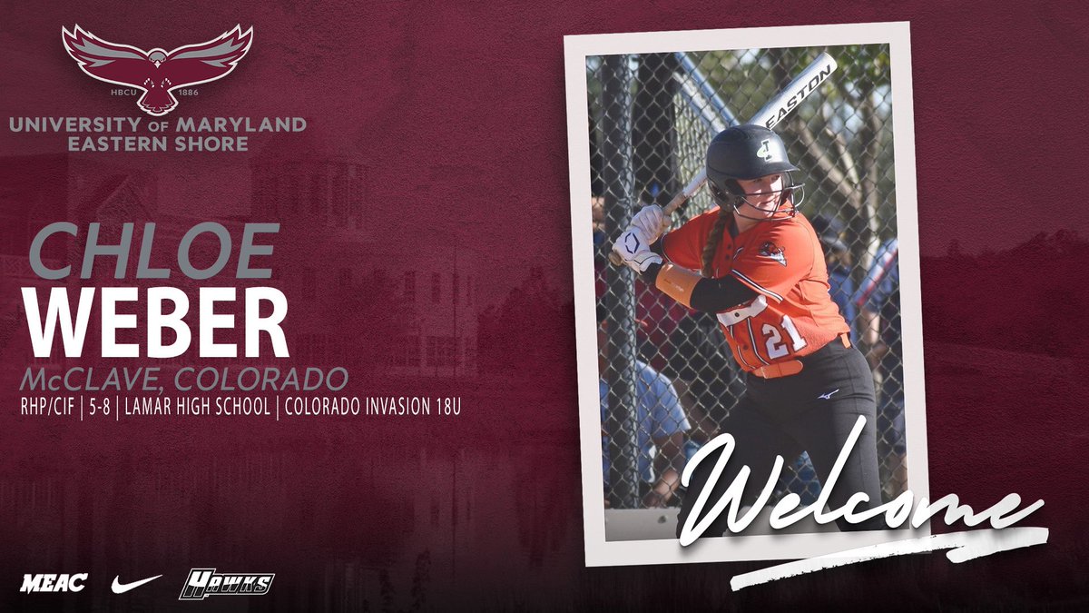 🥎 THE UNIVERSITY OF MARYLAND EASTERN SHORE OFFICIALLY WELCOMES PITCHER CHLOE WEBER TO THE HAWK SOFTBALL PROGRAM 🥎

#HawkPride | #SoarAboveandBeyond | #HBCUMade