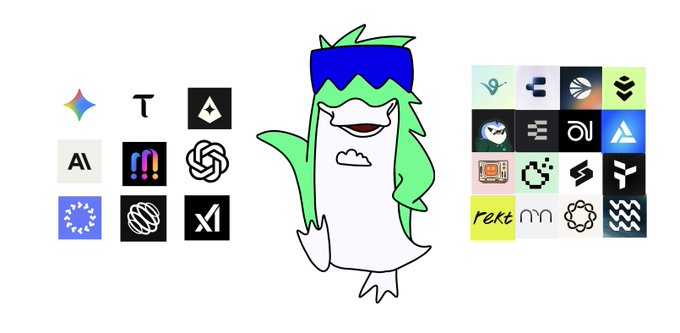 AI Agent Weekly Update featuring a green shark with project logos