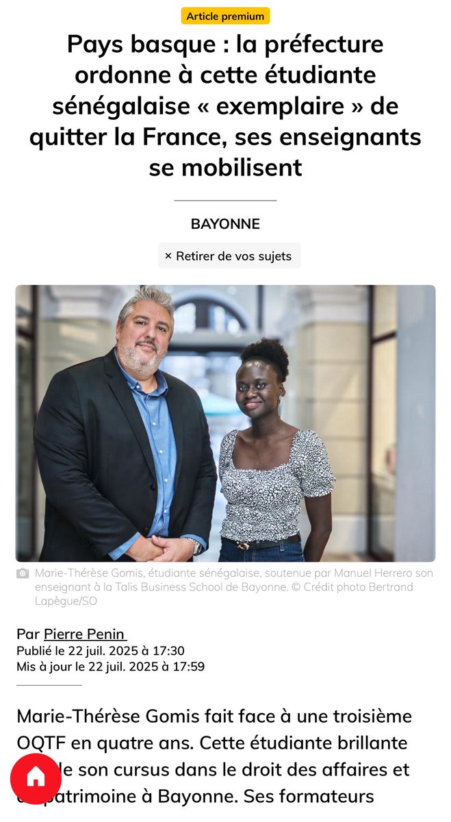 c_capdevielle's tweet image. 🗣 La situation de l'étudiante Marie-Thérèse GOMIS qui fait l'objet d'une OQTF nous semble particulièrement injuste.Elève modèle, investie et travailleuse, elle a toute sa place dans notre pays. Avec mes collègues parlementaires nous saisissons le Préfet des Pyrénées-Atlantiques.