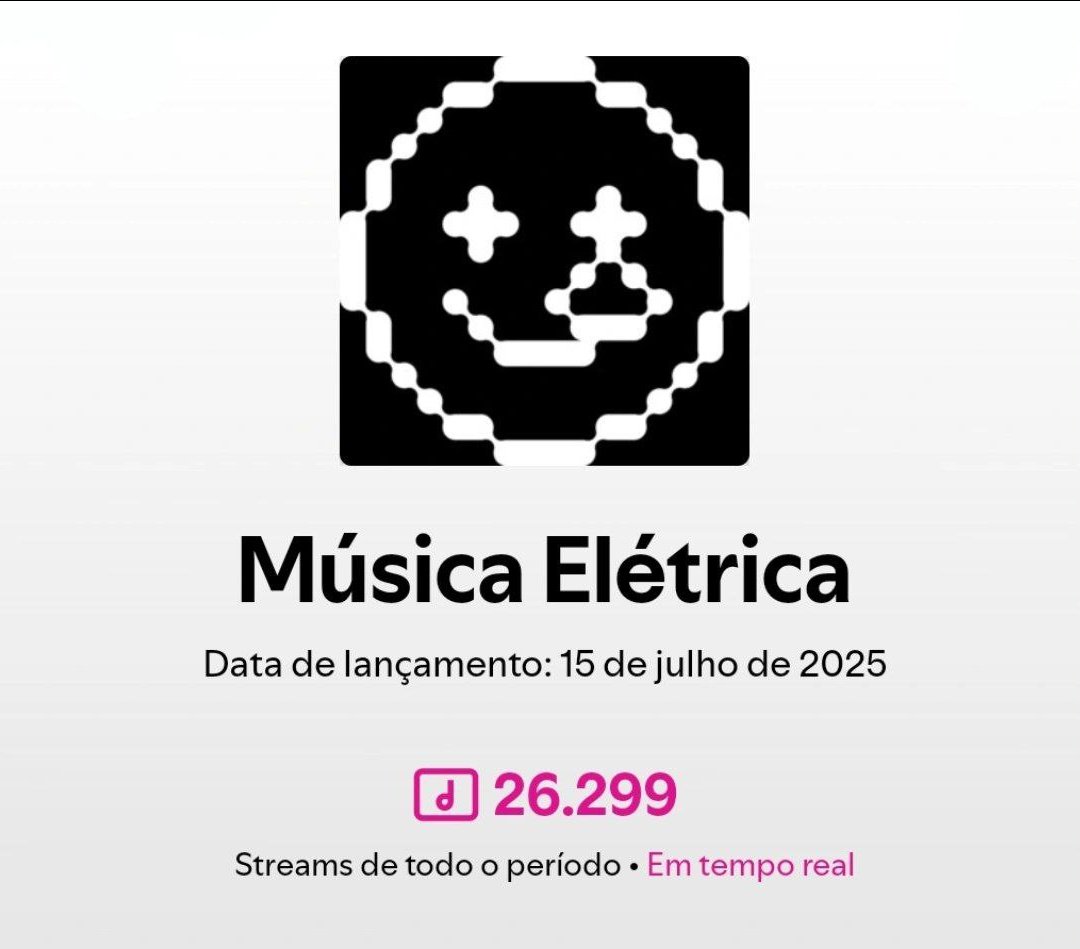 uma semana de Música Elétrica
e tô feliz demais com a recepção, muito obrigado!

minha gravadora sou eu e meus amigos
não tem dinheiro de empresário, marca investindo, etc
então esses números significam muito pra mim

continuem ouvindo e adicionando nas playlists!!