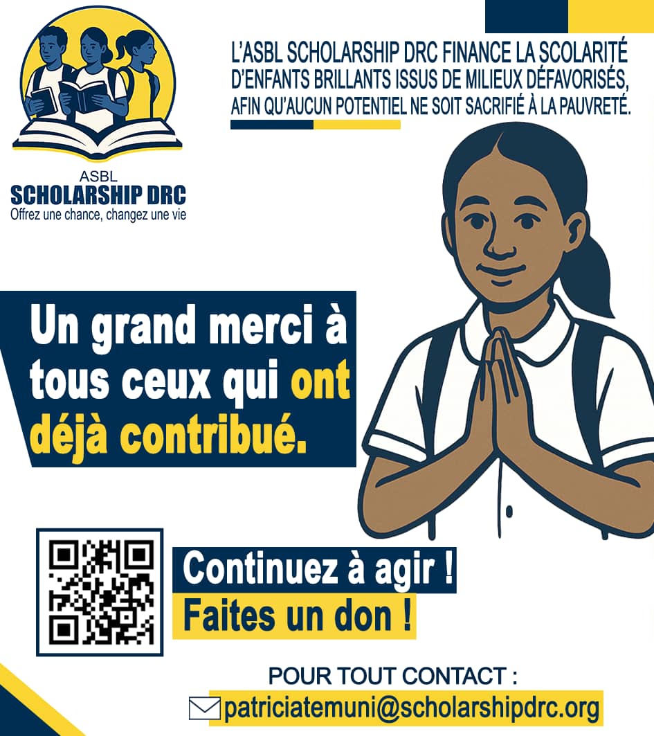 TemuniP's tweet image. 🌍 📍Ensemble, donnons une chance à l’avenir de nos jeunes brillants en RDC ! 🇨🇩
L'ASBL Scholarship DRC, nous croyons que la pauvreté ne doit pas freiner le potentiel de nos enfants.
Grâce à votre soutien, nous finançons la scolarité d’élèves issus de familles démunies, afin…