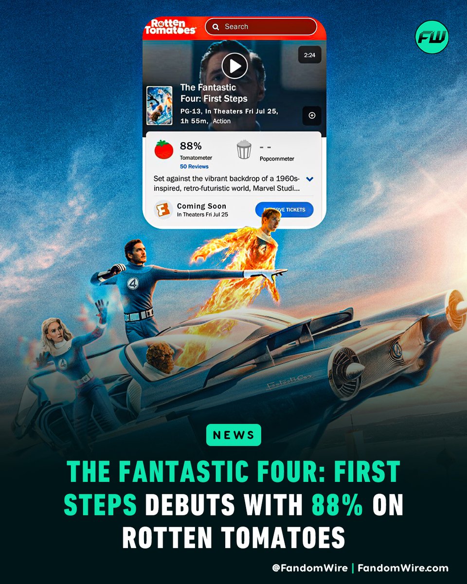 FandomWire's tweet image. ‘The Fantastic Four: First Steps’ debuts with 88% on Rotten Tomatoes
