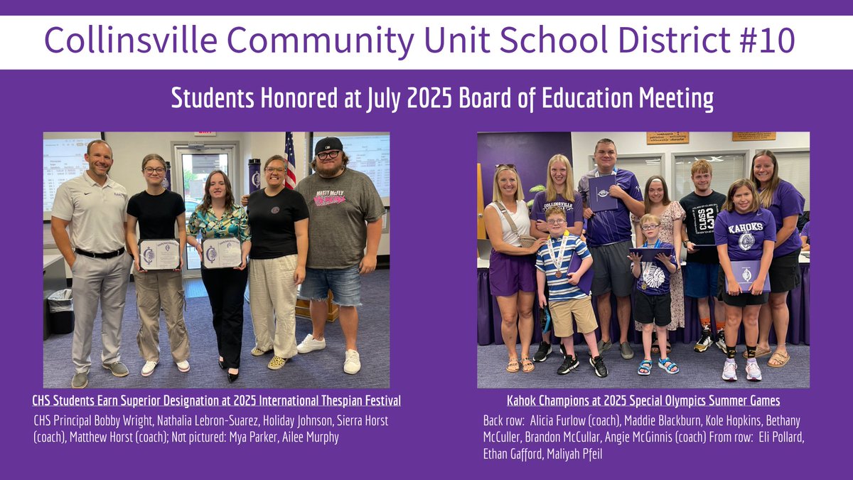Collinsville CUSD10 (@cusd10) on Twitter photo Congratulations to the Students Honored by Board of Education at July 2025 Meeting psqr.io/B4ASacIZT5 via <a href="/ParentSquare/">ParentSquare</a> #proudtobeakahok #thekahokway #KahoksUnidos #KahoksUnited #specialolympics #thespians Congratulations to the Students Honored by Board of Education at July 2025 Meeting psqr.io/B4ASacIZT5 via <a href="/ParentSquare/">ParentSquare</a> #proudtobeakahok #thekahokway #KahoksUnidos #KahoksUnited #specialolympics #thespians