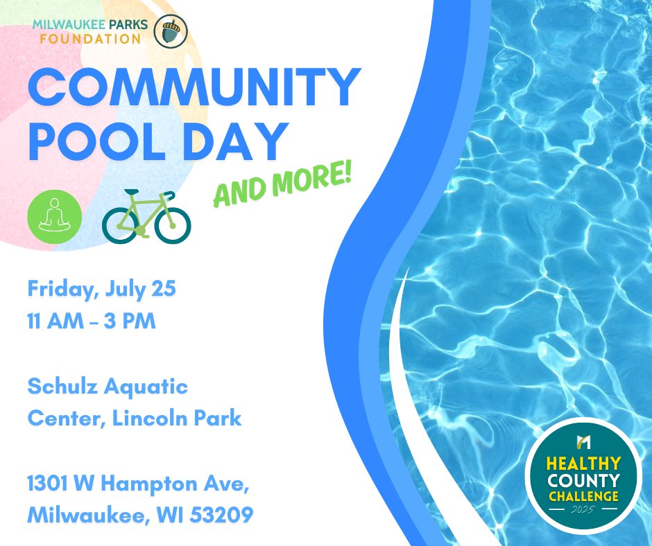 DavidCrowleyWI's tweet image. Join me for a Community Pool Day at Schulz Aquatic Center this Friday, July 25!
Learn more about water safety and swimming opportunities from Milwaukee County’s Lifeguard Corps, Junior Lifeguards, Beach Ambassadors, MKE Rec, and the Kraken Swim Team.
Outside of the pool,…