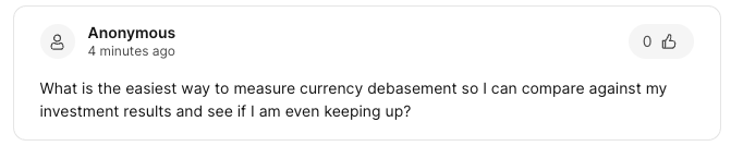 alostbitcoin's tweet image. In a normie financial advice conference. One of the viewers is asking:
'What is the easiest way to measure currency debasement so I can compare against my investment results and see if I am even keeping up?'
Hopefully they'll discovery hard money soon 🤞