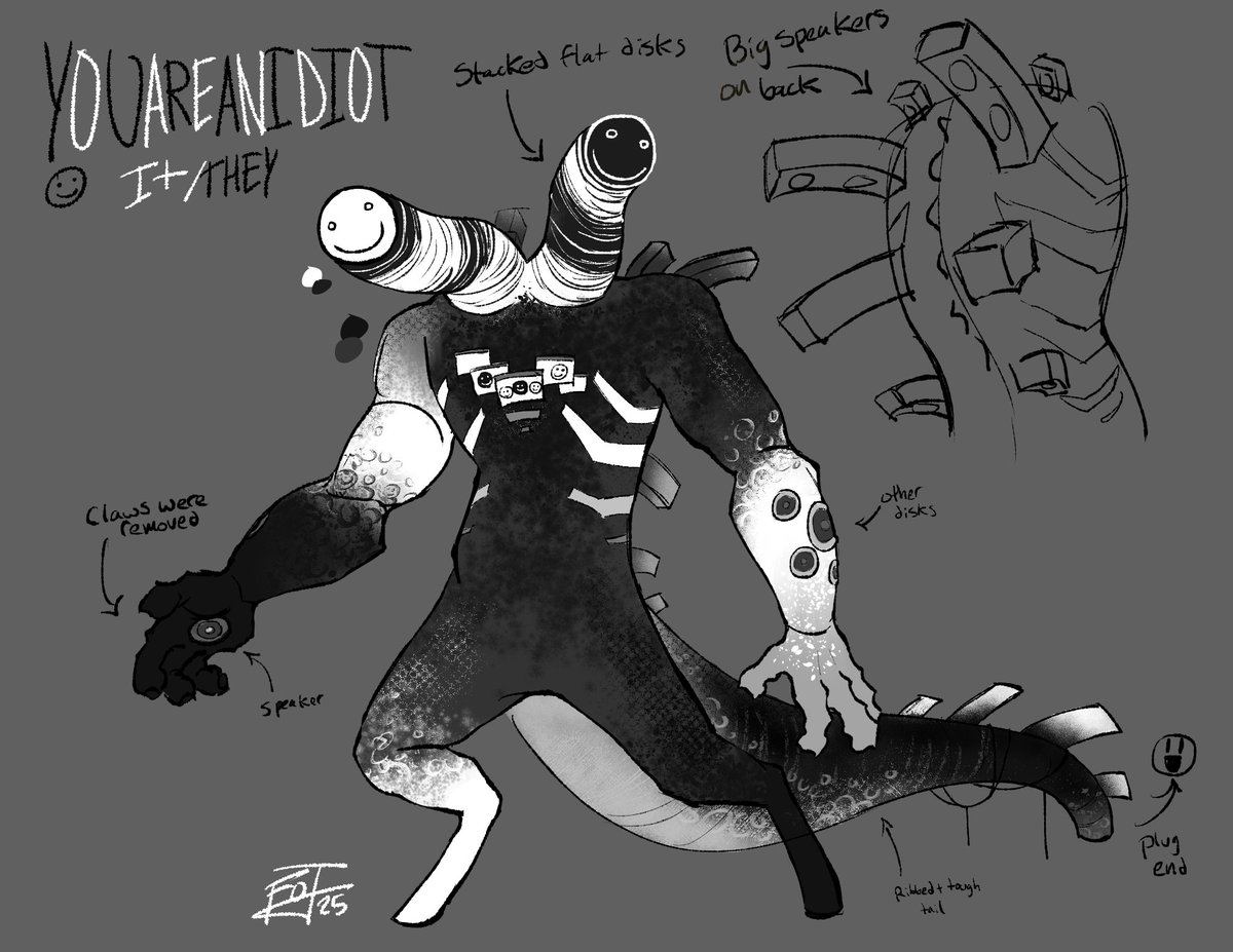FloorOrangeJuce's tweet image. i relize i forgot to share this on here..... i finished my YOUAREANIDIOT design at the beginning of artfight lalala!
#oc