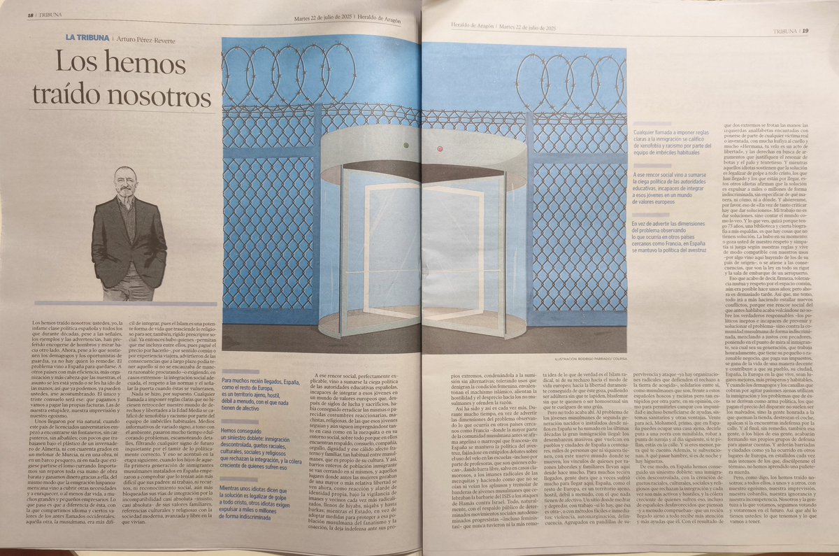 Sergbar's tweet image. ”Cualquier llamada a imponer reglas claras a la inmigración se calificó de xenofobia y racismo por parte del equipo de imbéciles habituales”.

✍🏼 Hoy, en @heraldoes , un valiente y lúcido artículo de @perezreverte :

«Los hemos traído nosotros». 
 share.google/nH0uWNXyKNvxwc…