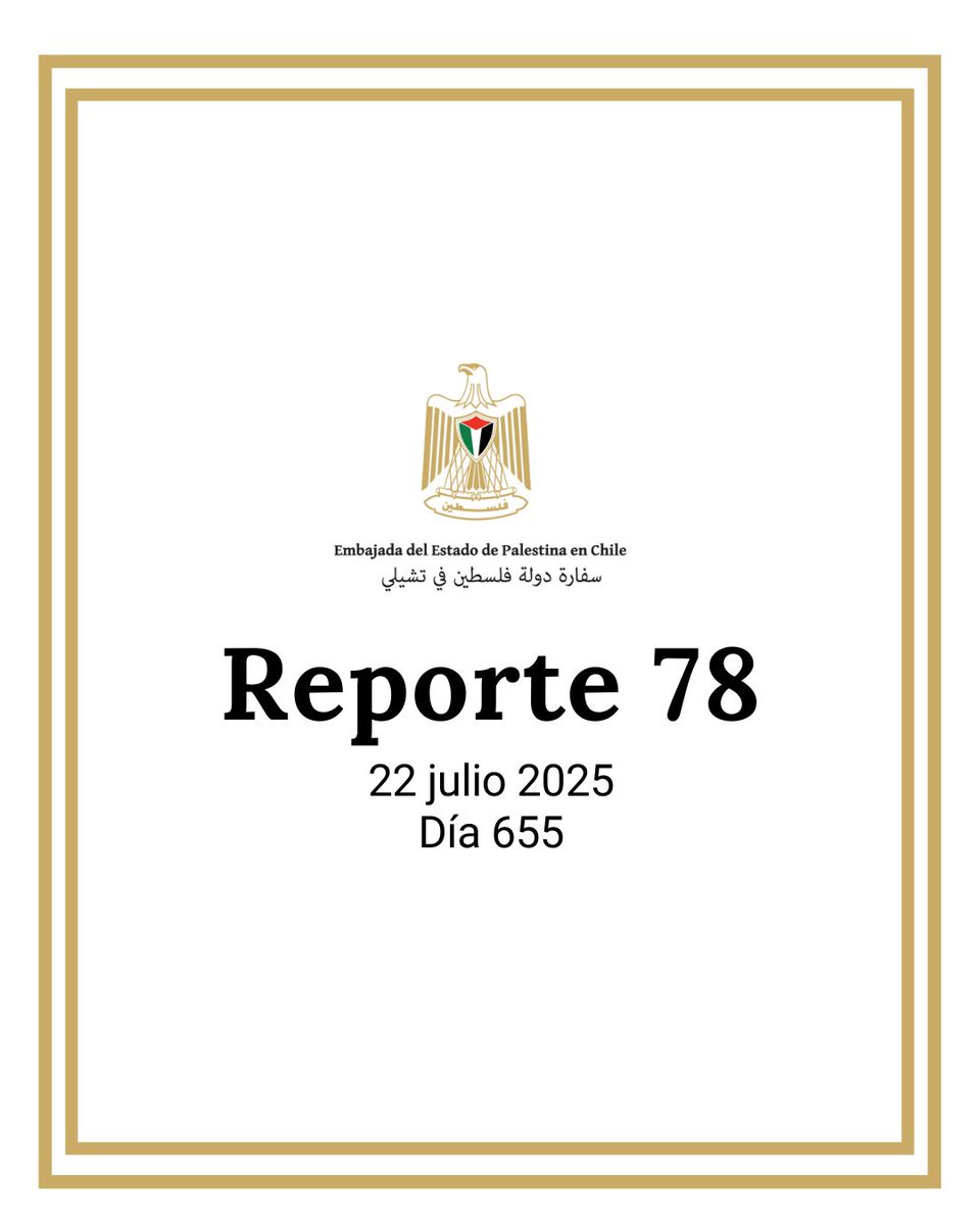 Estimados y estimadas,

Les compartimos el último de los Efectos de las Agresiones israelíes en Palestina preparado por la Embajada del Estado de Palestina en Chile; en particular acerca:

- Presidente Abbas lanzó campaña para detener el crimen de hambruna en Gaza; 
- La