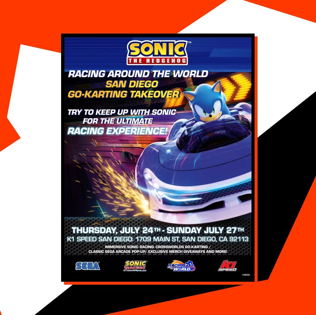 TailsChannel's tweet image. ICYMI: @SEGA is partnering with K1 Speed San Diego for a #SonicRacingCrossWorlds racing experience, available July 24th to July 27th.
Tracks will be themed around Dinosaur Jungle, Kraken Bay, and Sky Road, alongside themed helmets, karts, merch, and food provided.
#SonicNews