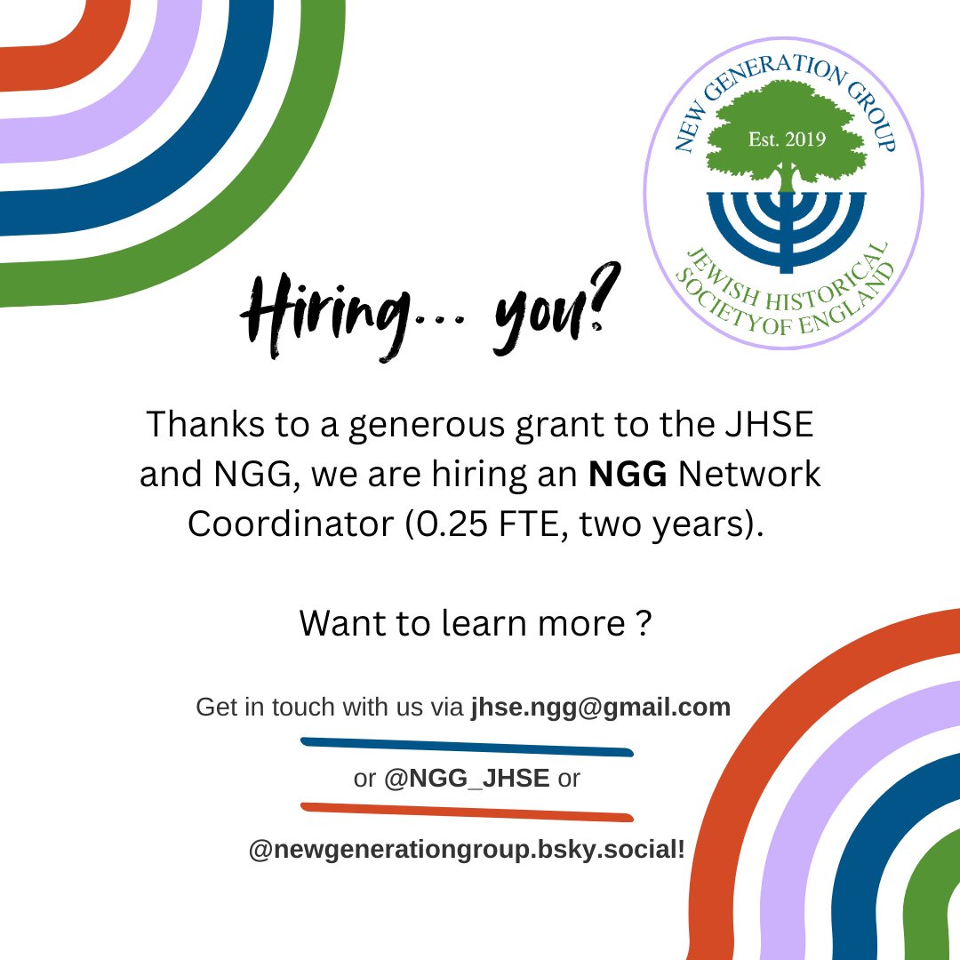 Hiring ... you? We are inviting applications from individuals familiar with the field of Jewish Historical Studies and/or Jewish communal life in the UK to join us as a network coordinator. <a href="/JHSEngland/">Jewish Historical Society of England (JHSE)</a> #JewishStudies <a href="/JewishStudiesUK/">BIAJS</a>