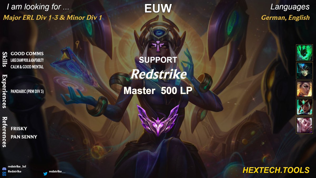 Redstrike (@redstrike__) on Twitter photo 📢 LFT - Support  
Redstrike | 22 y/o | Peak: 855 LP GM  
LFT Major ERL Div 1-3, Minor Div 1  
Full Time, eager to learn and improve.
📩For more info (VOD's, references, champ pool, etc.) add me on discord: redstrike_lol
Likes & Retweets appreciated <3 📢 LFT - Support  
Redstrike | 22 y/o | Peak: 855 LP GM  
LFT Major ERL Div 1-3, Minor Div 1  
Full Time, eager to learn and improve.
📩For more info (VOD's, references, champ pool, etc.) add me on discord: redstrike_lol
Likes & Retweets appreciated <3