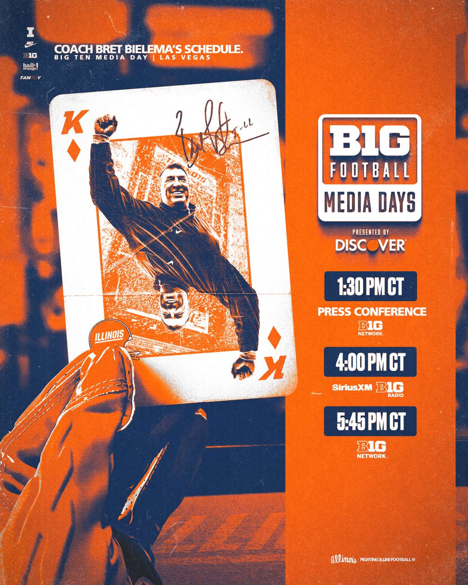 IlliniFootball's tweet image. Live from Las Vegas. @BretBielema will lead off the head coach press conferences live on the @BigTenNetwork.