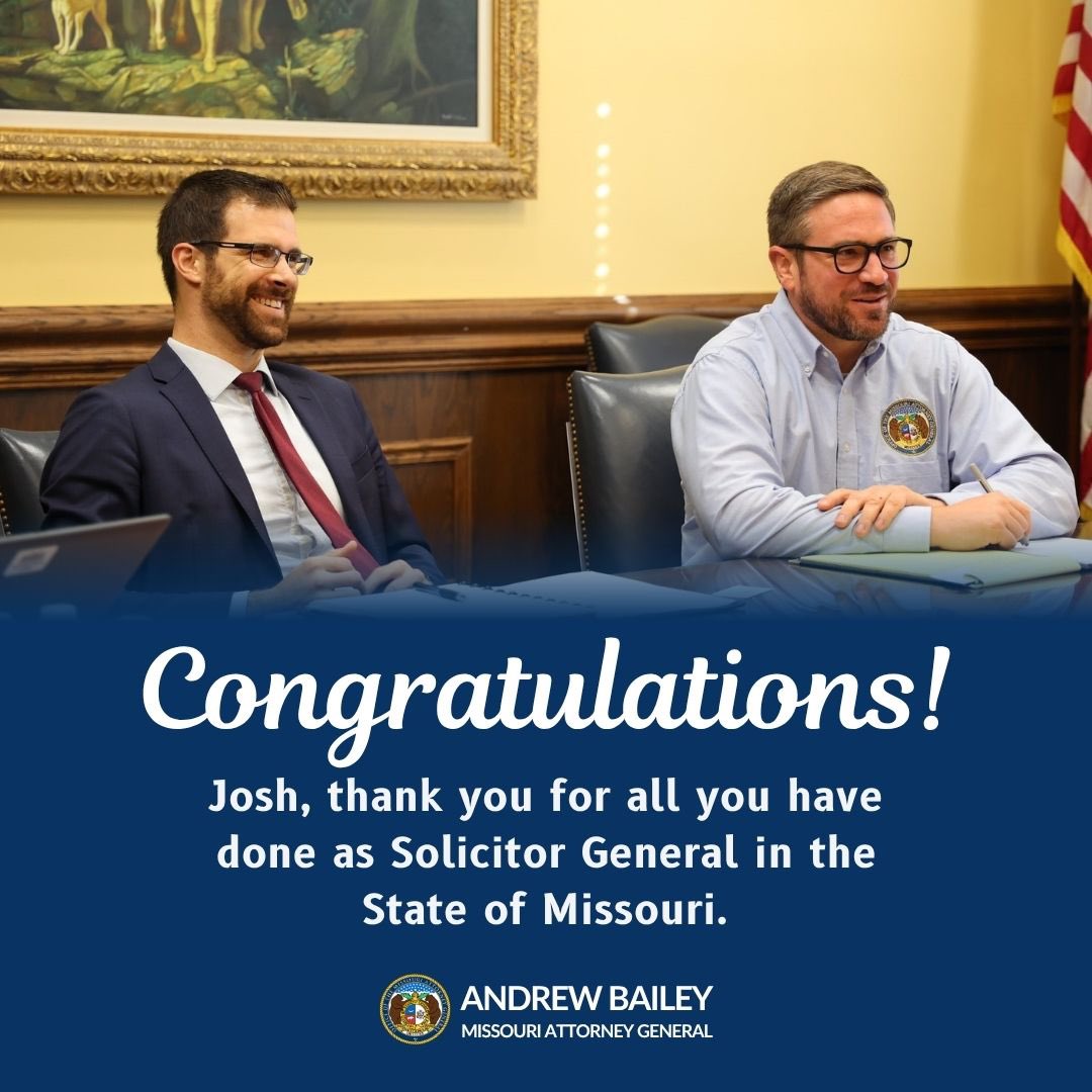 AGAndrewBailey's tweet image. Thank you @POTUS for choosing one of the best to serve Missouri on the federal bench.
We are proud to know that the current youngest federal judge is coming from our Office.