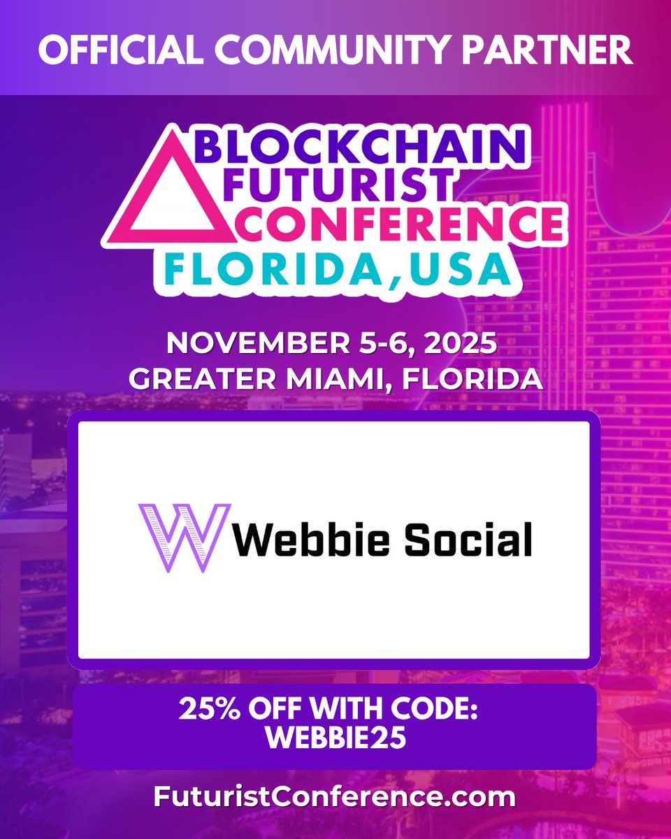 WebbieSocialApp's tweet image. Excited to be an Official Community Partner of @Futurist_conf!
We’re bringing creators, Web3 builders, and digital artists into the conversation.
The future of the creator economy is professional, Web3-powered, and IRL experienced. That’s Webbie Social.
Thank you to our…