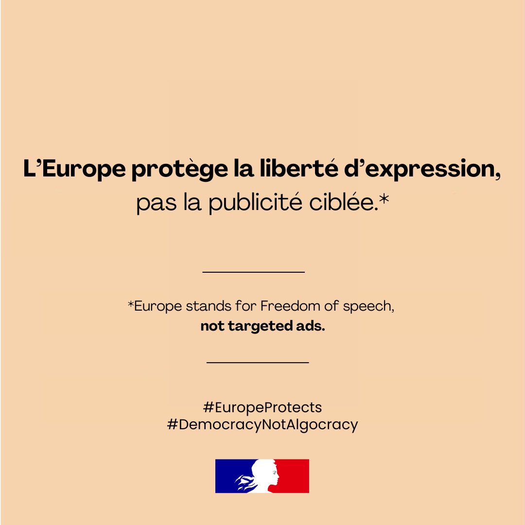 RPFranceUE's tweet image. #DemocracyNotAlgoracy | L’Europe protège la liberté d’expression, pas la publicité ciblée.

#EuropeProtects #DSAProtects