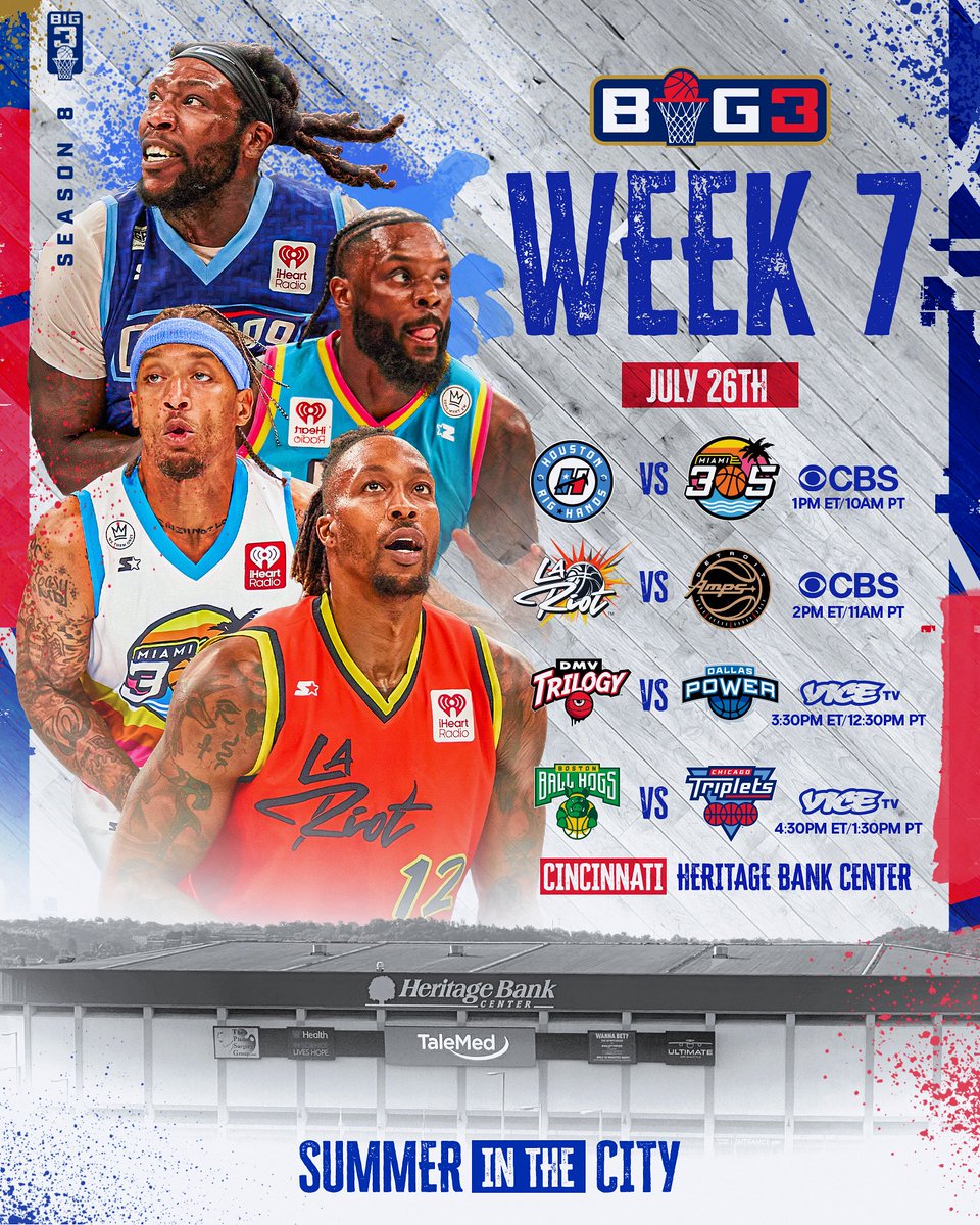 thebig3's tweet image. Every game matters. The BIG3 is coming to Cincinnati 馃敟 Tune in Saturday on @CBSSports at 1 PM ET
