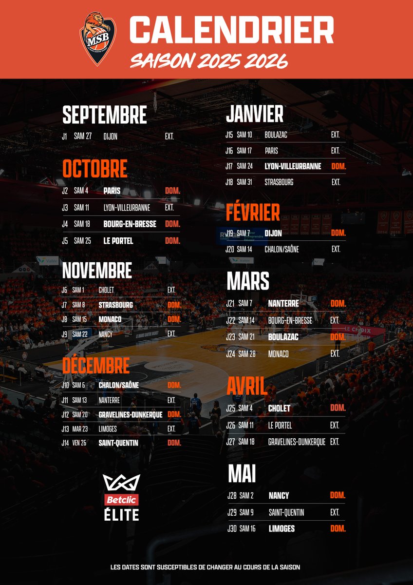 MSB_Officiel's tweet image. 🗓️ Il est dispo ! 🙌🔥
Découvrez le calendrier complet de la saison 2025-2026 👀⤵️