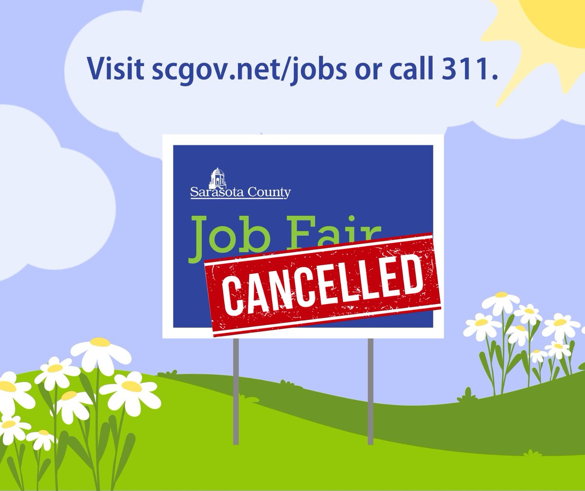 SRQCountyGov's tweet image. The National Hire a Veteran Day Job Fair, originally scheduled for July 24, has been cancelled. We encourage those interested in employment opportunities with Sarasota County to explore current openings at scgov.net/jobs. #SRQCountyHR