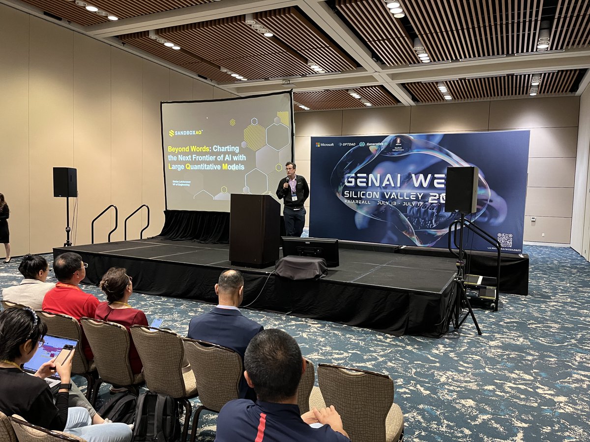 SandboxAQ's tweet image. @SandboxAQ, which showed up strong at GENAI WEEK 2025 in Silicon Valley.
On the AGI Stage, Ali Khodaei, SandboxAQ's VP of AI product, was joined by leaders from @Princeton , SitHub, Odyssey, and Reality Defender for “The Big Brain Theory: Scaling Agentic AI”, a conversation on…