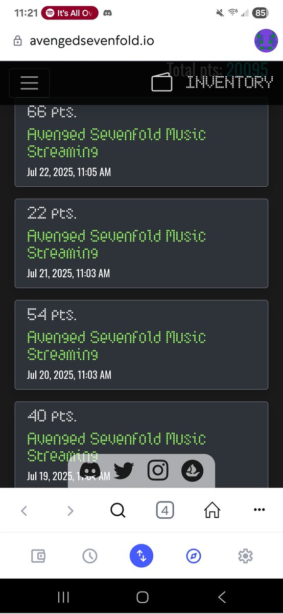 LouRodz (@lou__rodz) on Twitter photo If you are looking for an easy way to get points without buying merch, you can get points just by streaming <a href="/TheOfficialA7X/">Avenged Sevenfold</a> music. Hop in the discord for instructions. <a href="/shadows_eth/">Shadows</a> <a href="/DeathbatsClub/">Deathbats Club</a> points daily just for listening. If you are looking for an easy way to get points without buying merch, you can get points just by streaming <a href="/TheOfficialA7X/">Avenged Sevenfold</a> music. Hop in the discord for instructions. <a href="/shadows_eth/">Shadows</a> <a href="/DeathbatsClub/">Deathbats Club</a> points daily just for listening.