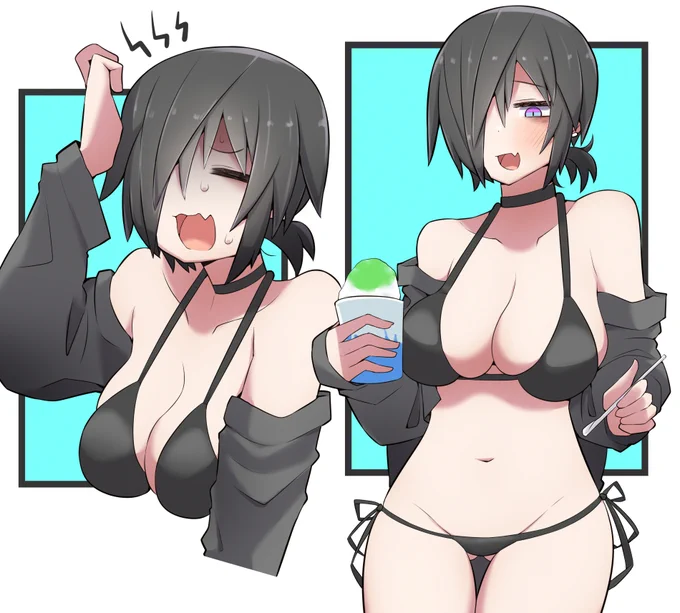 冷たいものを食べたときの長沼さん(水着)…