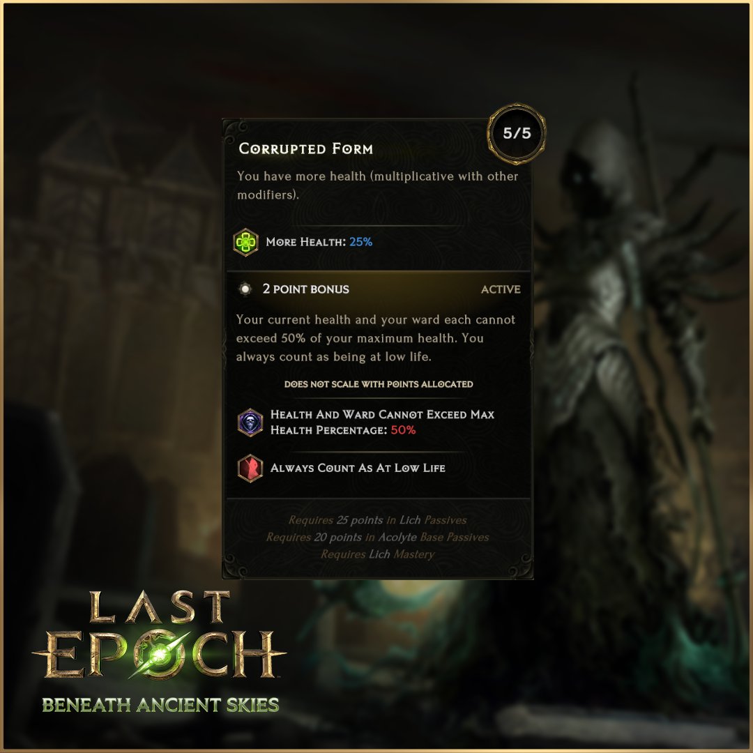 LastEpoch's tweet image. In case you missed Mike's Dev stream on Friday, he showed off Lich's new "Corrupted Form."