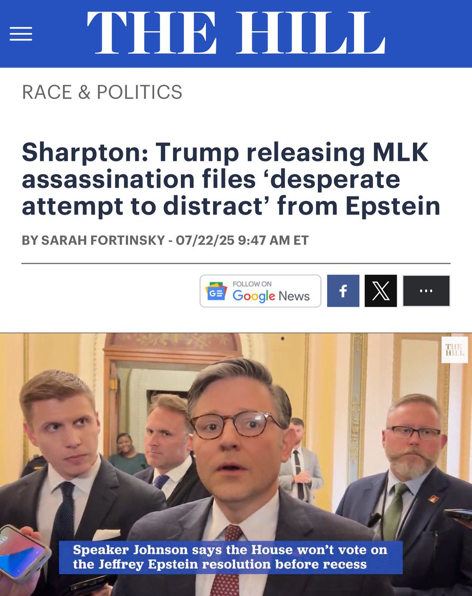 TheRevAl's tweet image. Sharpton: Trump releasing MLK assassination files ‘desperate attempt to distract’ from Epstein
thehill.com/homenews/race-… @thehill