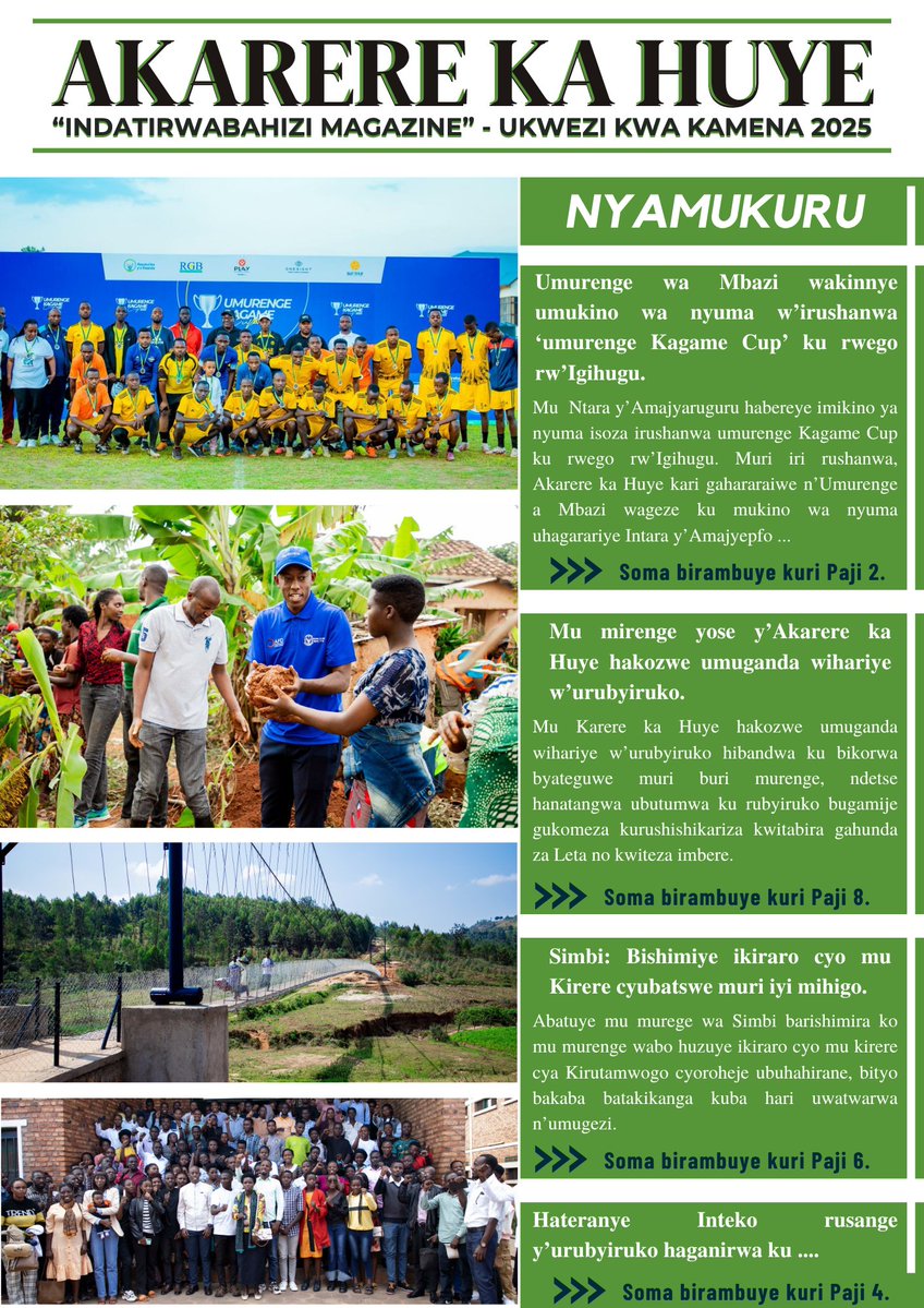HuyeDistrict's tweet image. Soma ikinyamakuru kirimo amakuru y’ingenzi y’Akarere ka Huye (Newsletter) yaranze ukwezi kwa Kamena 2025.
Kanda kuri iyi link: shorturl.at/tHzZT