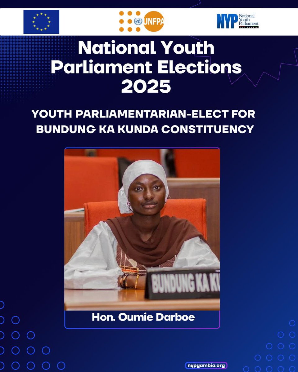 Bundungka Kunda 🗳️🔥
Meet your Youth Parliamentarian-Elect: Oumie Darboe 🇬🇲
Your voice. Your vote. Your victory.
Know your rep. Know their vision.
Your power. 💪🏽
#BundungkaKundaDecides #YouthParliamentarianElect