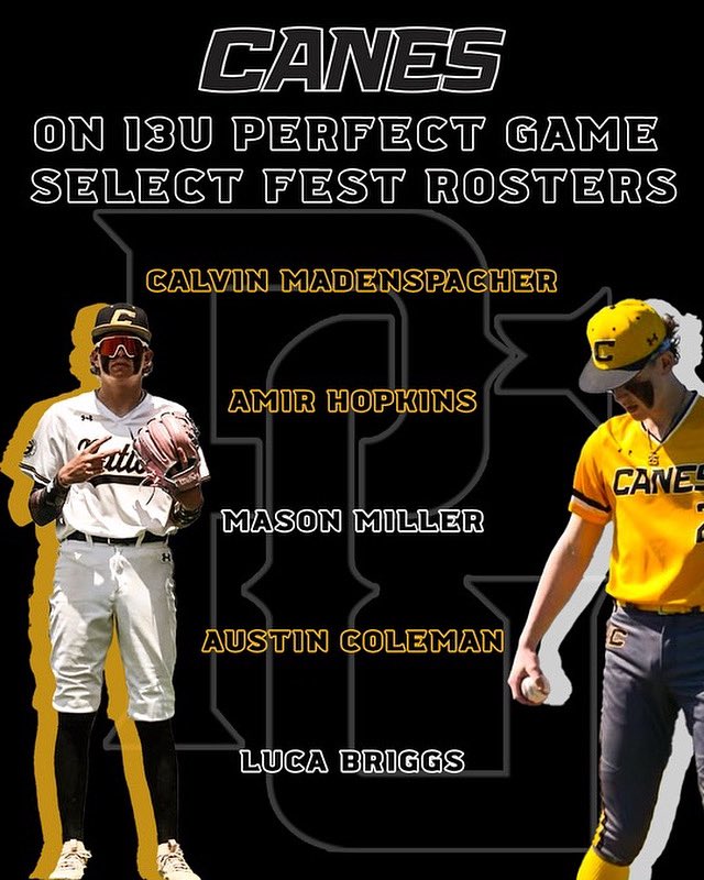 Congrats to our 5 @thecanesbb 13U players on their selection to the 2025 13U PG SelectFest! #thecanes #futureisbright #differentbrandofbaseball
