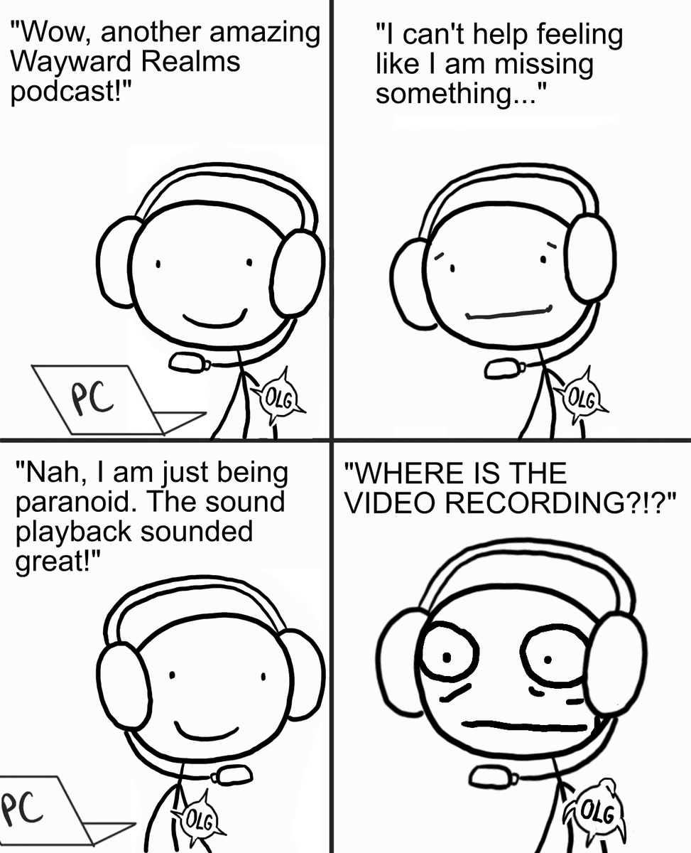 OnceLostGames's tweet photo. What NOT to do when recording a podcast
1. Forget to hit "Record"

Tomorrow's episode will be a bit different, due to some technical difficulties, there won't be the normal video content, but the audio will be the same!

Enjoy this in the meme time. 🥁

#olg #waywardradio #oops https://t.co/FXWctYqIrv