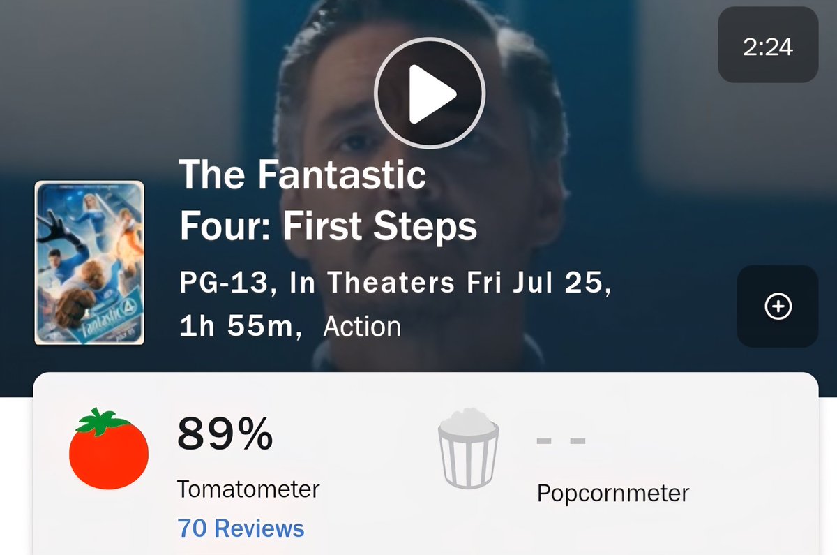 GiteshPandya's tweet image. #FantasticFour coming in hot with early RT critics score of 89%! Strong support from reviewers, movie fans get to vote soon. #FantasticFourFirstSteps