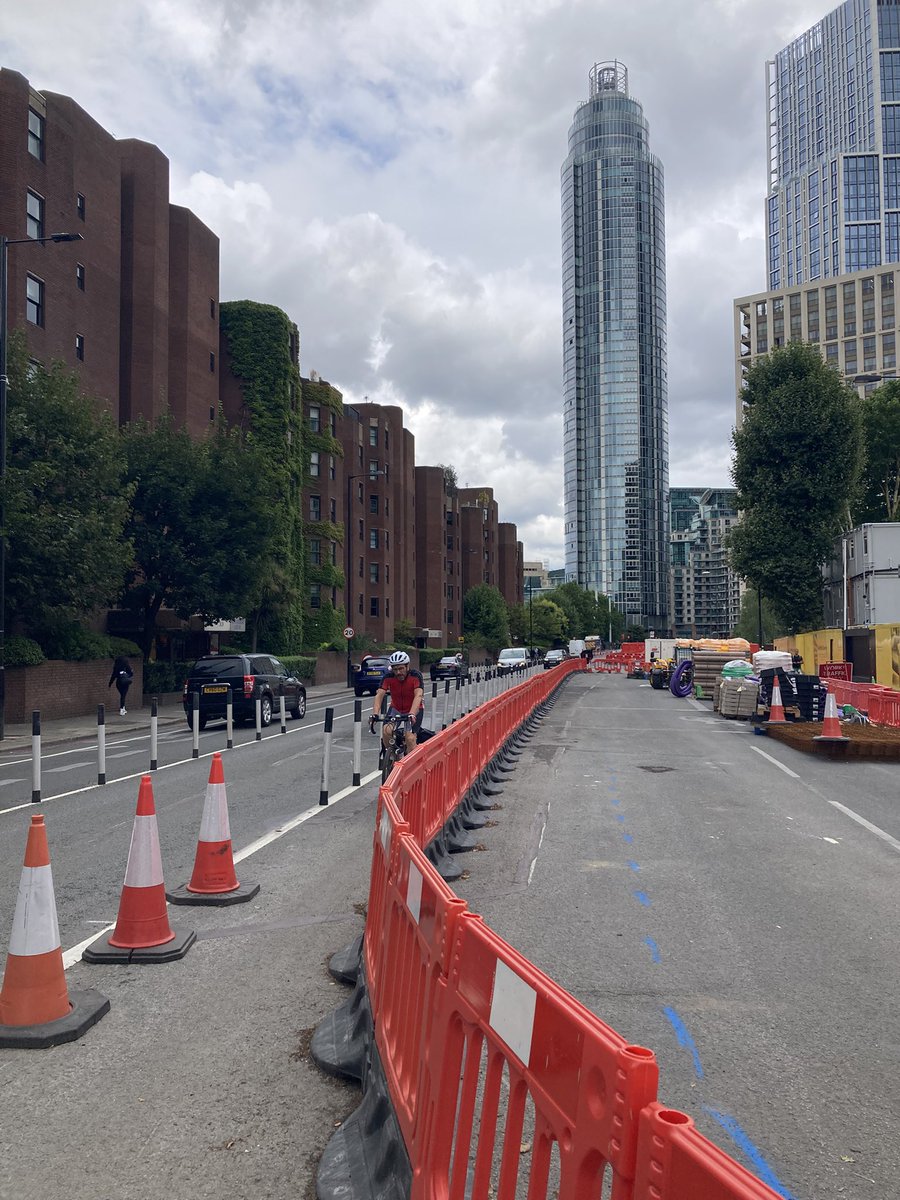 willnorman's tweet image. I’ve just cycled from Vauxhall to Battersea Power Station and am v impressed with @tfl’s new temporary cycle lane protecting cyclists as the construction takes place for the permanent infrastructure.