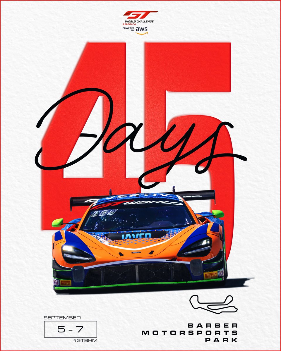 gtworldcham's tweet image. Only 45 days till we’re headed down south to @BarberMotorPark!
Secure your tickets today: barberracingevents.com/sro-fan-activi…
#GTBHM #GTWorld #GTWorldAmerica