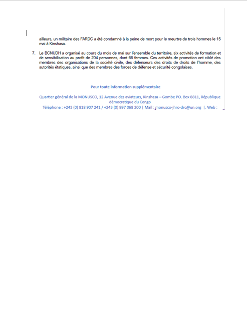 unjhro's tweet image. CP BCNUDH: Principales tendances des violations des droits de l’homme en RD Congo pour le mois de mai 2025