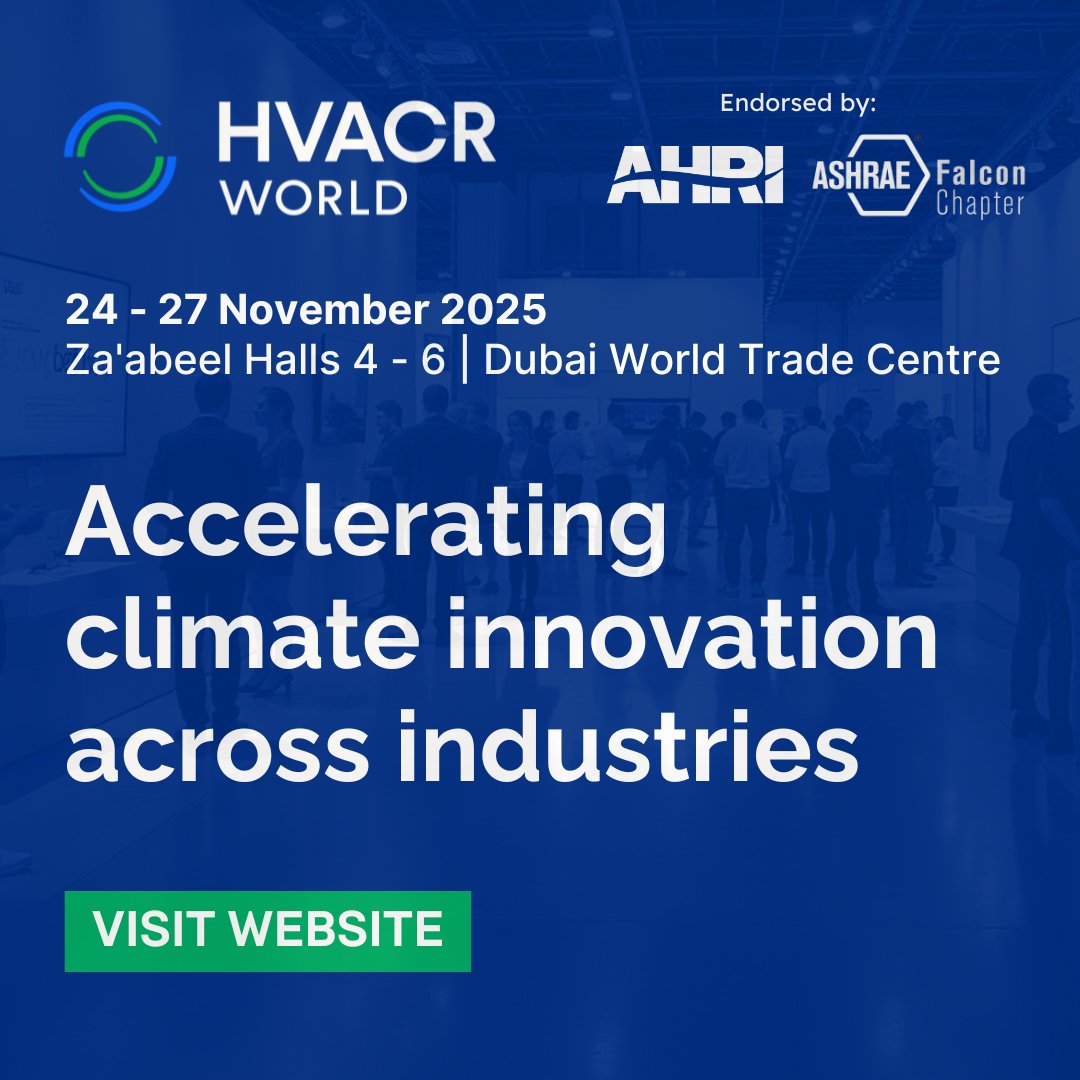 With rising temps &amp; energy use in the region, how we cool, ventilate &amp; build matters more than ever.

Join HVACR World 2025 — the region’s only dedicated HVACR expo.

📅 Nov 24–27
📍 Dubai World Trade Centre
🔗 hvacr-world.com

#HVACR #ASHRAE