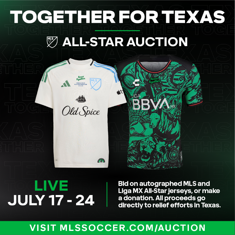 ColumbusCrew's tweet photo. Together For Texas 🤝
Communities in Texas are facing a long road to recovery after the devastating floods. Bid on signed MLS/Liga MX All-Star jerseys or make a donation. Every dollar goes towards helping communities recover.
#Crew96 | #TexasTogether