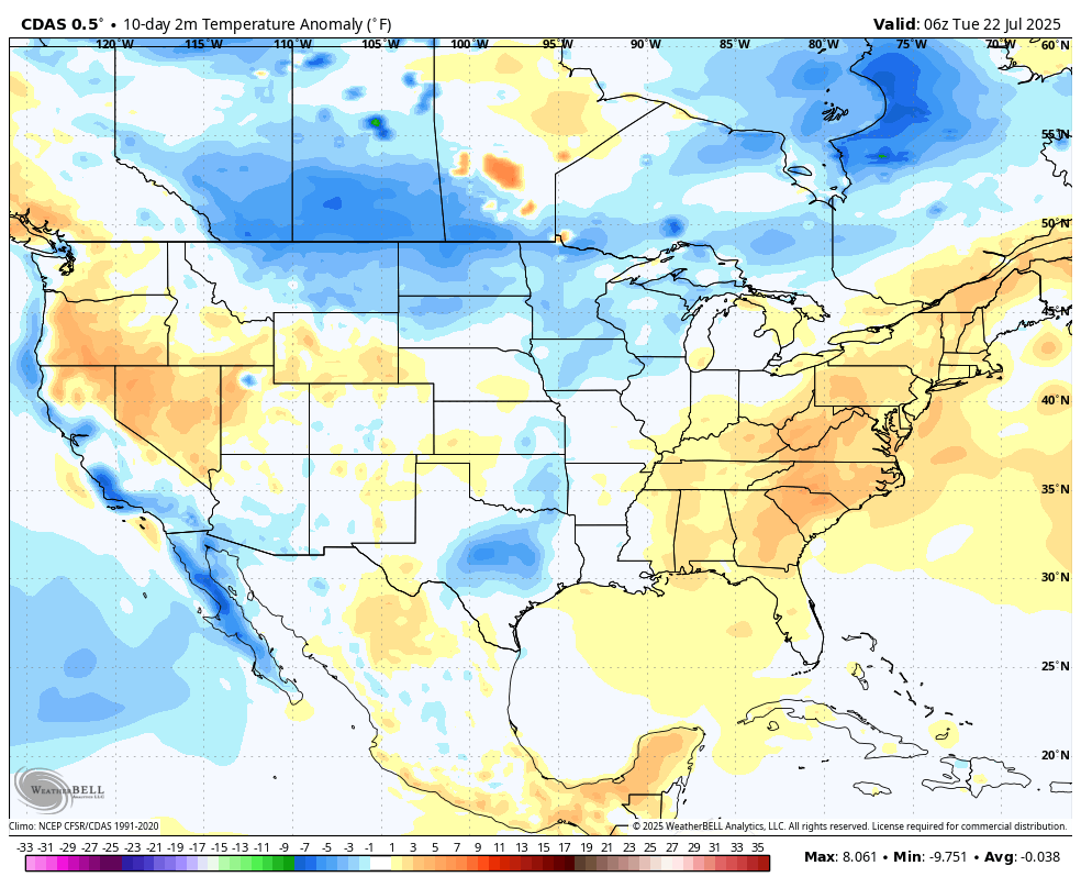 BigJoeBastardi's tweet image. The coming heat wave will reverse again week 2. Fact is the heart of the summer in north America ( the last 10 days) has had temps near normal