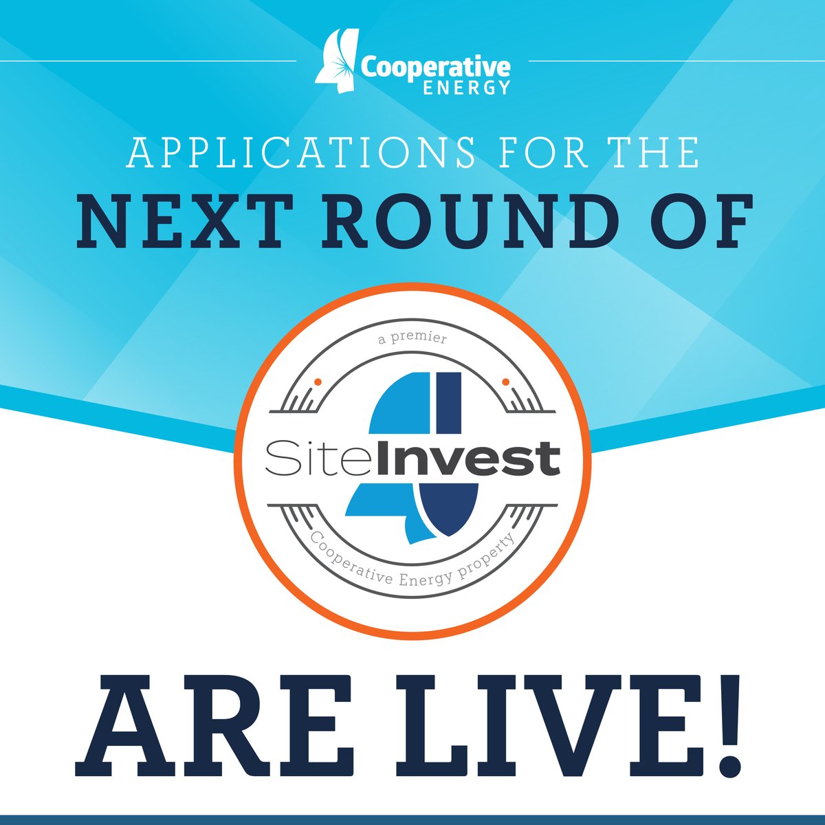 The next round of SiteInvest applications are LIVE! This initiative is aimed at improving the readiness and enhancing the development of industrial properties within the territories of Cooperative Energy’s 11 Member cooperatives. Applications are being accepted through August 8,